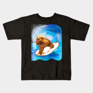 Cavapoo surfing puppy dog   - cavalier king charles spaniel poodle, puppy love Kids T-Shirt